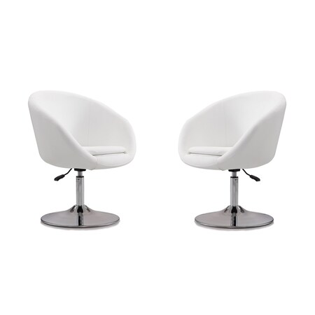 Manhattan Comfort Hopper Swivel Adjustable Height Faux Leather Chair in White and Polished Chrome, PK2 2-AC036-WH